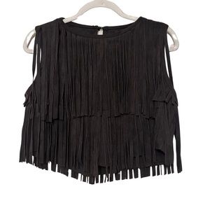 Wild Honey Black Suede Fringe Crop Top M